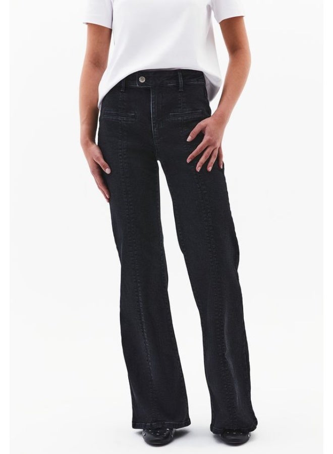 OXXO Mid Rise Flare Denim Pants-BLACK - Image 2